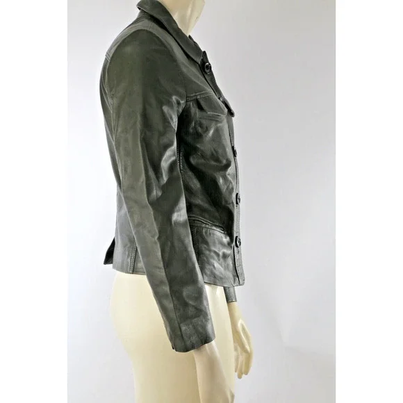 Zadig & Voltaire Liam Green Leather Button Down Collared Jacket Size XS